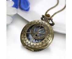 JewelryWe Taschenuhr Retro Kompass 12 Konstellationen Sternbilder Hohe Openwork Analog Quarz Uhr mit Halskette Kette Uhren Pocket Watch Geschenk Bronze