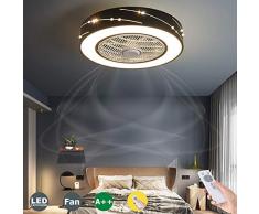 LED Fan Deckenventilator Moderne LED Fan Deckenleuchte Mit Fernbedienung Leise Unsichtbares Fan Licht Schlafzimmer Lampe Wohnzimmer Kindergarten Kinderzimmer Ventilator Deckenlampe Beleuchtung,Schwarz