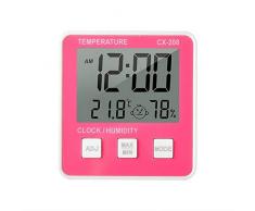 MFQ Temperaturmessgerät1Pcs LCD Digitales Temperatur-Feuchtigkeitsmessgerät Wettervorhersage Innenwetterstation mit Datumskalender Uhr Funktion rosa