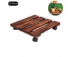 Dotbuy Pflanzenroller Holz Pflanze Caddy Dolly Drehbar Rolling Pflanzenständer Blumentöpfe Ständer (Square - 25cm x 25cm,Braun)