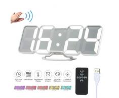 Decdeal Wecker Digital RGB LED USB Tischuhr 3D Wanduhr 115 Farbvariable mit Fernbedienung Sprachsteuerung Zeit Temperatur Datum Anzeige