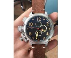 automatische mechanische Herrenuhr Silber im Alter von braunem Leder Bootsuhr schwarz Gold 12