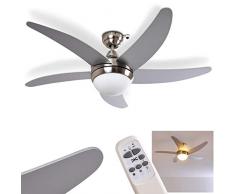 Deckenventilator Morino aus Metall/Holz/Glas in Nickel-matt/Silber, Deckenlampe mit Ventilator inkl. Fernbedienung in 3 Stufen schaltbar, Ø 120 cm, geeignet für Sommer u. Winter (Auf- u. Abwind)
