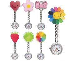 JSDDE Damen Krankenschwesteruhr Analog Quarz Cartoon Blumen Obst 7er Set