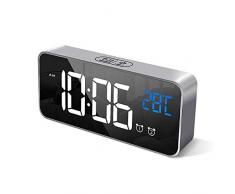 HOMVILLA Digitaler Wecker mit Große LED Temperaturanzeige, Tischuhr Spiegelalarm mit Dual Alarm Snooze Zeit 4 Stufen Einstellbarer Helligkeitsdimmer 13 Musik USB Ladeanschluss Nachttisch Schlafzimmer