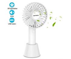 Handventilator, Ventilator klein USB Ventilator, Tischventilaor, Mini tragbar Fan mit 2600mAh akku USB Fan handfan für Reisen, Urlaub weiß (weiß)