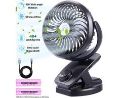 Ausein USB Ventilator (5000mAh insgesamt) klein, Tischventilator leise, max.32 Std, 360 °drehbar schwenkbar, Schreibtischventilator akku, mini Clip Fan für Büro, Kinderwagen, Schreibtisch, Camping