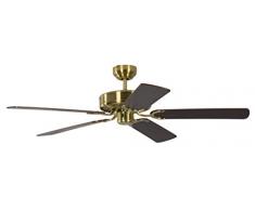 Deckenventilator ohne Beleuchtung Potkuri, Gehäuse Messing seidenmatt, Wendeflügel Mahagoni oder Mahagoni mit Rattaneinlage , 132 cm, für Räume bis zu 25m²