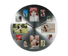 Fotouhr 38cm rund - Wanduhr für 12 Fotos - Aluminium Design Uhr - Fotogalerie Bilderrahmen Bildergalerie Edelstahl Look