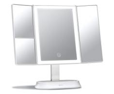 Fancii Kosmetikspiegel mit natürlichem LED Licht - Beleuchteter Schminkspiegel mit 5 Fach und 7 Fach Vergrößerungsspiegel - dimmbare Lichter, Touch Beleuchtung, Verstellbarer Tischspiegel (Sora)