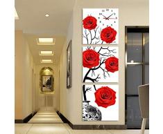 wandbild mit Uhr Warme Frühlingsblumen, Triptychonuhr, kreative Kunst, Stundenzeiger, Wohnzimmer, Veranda, dekorative Malerei, vertikale Version, rahmenlose Bilderwanduhr 13540
