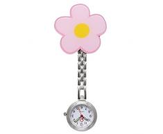 JSDDE Uhren Krankenschwesteruhr FOB Uhr Pflegeruhr Pulsuhr Ketteuhr Ansteckuhr Schwesternuhr mit Clip Analoge Quarzuhr Taschenuhr (Blume)