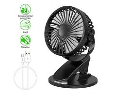 Vivibel Mini Clip Ventilator USB Ventilator Tragbarer Clip Tischventilator mit Wiederaufladbare Batterie 3 Geschwindigkeitsstufen 360° Drehung Leise für Auto Schlafzimmer Kinderwagen Camping