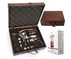 YOBANSA Antike Holzkiste Weinzubehör Geschenkset, Kaninchen Weinöffner, Weinkorkenzieher Weinverschluss und Weinausgießer Set（9set 0d）