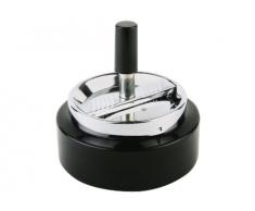 APS Drehascher -Klassiker- ca. Durchmesser 10,5 cm, Höhe 11 cm Metall verchromt / schwarz Deckel mit Drehmechanismus im Farbkarton