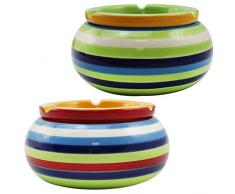 com-four® 2-teiliges Set Windaschenbecher aus feinster Dolomit Keramik, bunt gestreift, ca. 10 x 5 cm (002 Stück - Mix1)