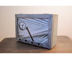 Schlüsselkasten handmade mit 4 Haken - Motiv: Bahnhofsuhr - Chabby Chic