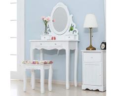 mecor Schminktisch Luxuriös Weiß Frisiertisch mit schwenkbarer Spiegel, 4 Schubladen und Hocker, Frisierkommode, 75x39.5x140