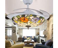 QSBY Led Wind-Ventilator-Licht mit Variabler Frequenz Fernbedienung Deckenventilator Lampe Invisible Fan Blade Barock Kronleuchter für Schlafzimmer Balkon,Weiß