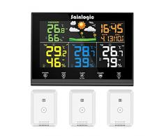 Sainlogic Funk Wetterstation mit 3 Außensensoren, Wettervorhersage, Farbdisplay, Funk Thermometer Hy-grometer mit Außensensor