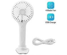 Etmury Handventilator Tragbarer Mini Lüfter Elektrischer USB Ventilator Klein Aufladbarem Batteriebetrieben Kompatibel mit Laptop Multi Port Steckdose für Reisen und Zuhause (Weiß)