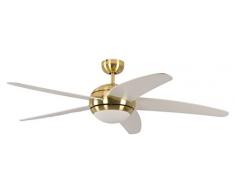 Deckenventilator mit Beleuchtung und Fernbedienung Melton, Gehäuse Messing, Flügelfarbe weiß, 132 cm