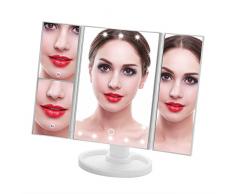 Faltbarer Schminkspiegel, 22 LED Tisch-Schminkspiegel mit Touchscreen, 360 ° drehbarer Aufsatz-Schminkspiegel mit Beleuchtung(White)