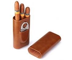 Hochwertige 3-Finger-Humidore aus braunem Leder mit Zedernholz ausgekleideter Zigarrenhumidor Silberner Zigarrenschneider