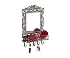 Relaxdays Wandgarderobe mit Spiegel, Gusseisen, 5 Haken, Antiker Landhausstil, HBT: ca. 52 x 34 x 12,5 cm, bronze