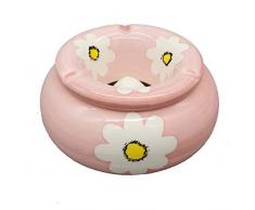 Land-Haus-Shop Wind Aschenbecher XL Sturmaschenbecher, Windascher mit Aufsatz Deckel Windaschenbecher Keramik (rosa pink mit Blumen 13x13x6,8cm)