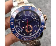 Neue Männer Automatik Mechanisch Blau Keramik Lünette Edelstahl GMT Roségold Silber Uhr Saphir Schwarz Yacht (Blue)