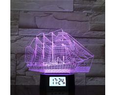 Illusionslicht 3D, 7 Lichter Des Farbverlaufs Led, Kreative Tischlampe Der Schiffsuhr, Nachttischlampe