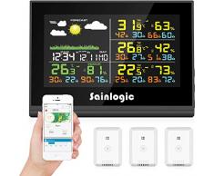 Sainlogic WLAN Funk Wetterstation mit 3 Außensensoren, Wettervorhersage, Farbdisplay, Wunderground, Automatisch synchronisiert Uhr
