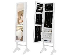 SONGMICS Schmuckschrank und Standspiegel zwei in einem, Lederimitat, weiß, 35,5 x 153 x 35 cm