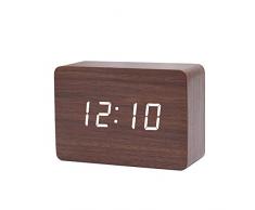 Queta LED Digital Wecker Klein Standuhr mit Datum Temperatur Anzeige, 3 Einstellbare Helligkeit, Sprachsteuerung, 2 Modi Display (Braun)