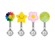 LANCARDO Uhren 4pcs, Krankenschwester Armbanduhr FOB-Uhr Damen Wassermelone Blumen, Stern Taschenuhr Analog Quarzuhr aus Legierung