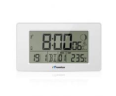 iTronics Digitale Funkwanduhr Tischuhr mit Temperaturanzeige & Countdown-Timer, Thermometer, Wecker und Kalender, Inklusive Batterie, Weiß