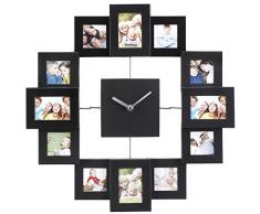 VonHaus Family Time Fotorahmen Bilderrahmenuhr Uhr Aluminium Schwarz Für 12 Fotos