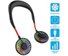 Tragbarer Ventilator, Mini USB Ventilator Hände, Wiederaufladbarer Tragbarer Nackenbügel Ventilator, Schreibtisch Ventilator, Ventilator Mit Bügel für Den Nacken, 3 Geschwindigkeiten, LED-Licht