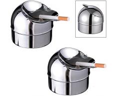 marion10020 Klapp-Aschenbecher Klappaschenbecher Ascher Klappascher Windaschenbecher, aus verchromtem Metall, silberfarben, mit praktischem Deckel, 2er-Set