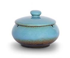 ONEDERZ Aschenbecher für Draußen mit Deckel, Keramik Windaschenbecher Geruchsdicht Sturmaschenbecher für Home Office Dekoration (Blau)