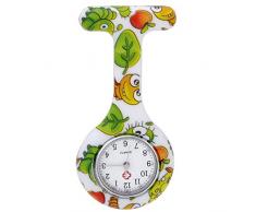 JSDDE Uhren,Krankenschwester FOB-Uhr Damen Silikon Tunika Brosche Taschenuhr Analog Quarzuhr,Gruen Insekt Muster