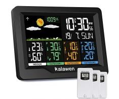 Kalawen Wetterstation 3 Außensensoren Innen und Außen Multifunktional Wetterstationen Farbdisplay Digital mit Thermometer Hygrometer Digital-Wecker Funkwetterstation für Zuhause Büro Hausgarten