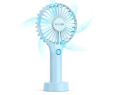 Sunandy Handventilator USB Ventilator,Desktop Ventilator leise Mini Tragbarer Lüfter mit 3 Geschwindigkeiten Desktop Ventilator für Büro/Heim/Outdoor/Camping/Kinderwagen(Blau)