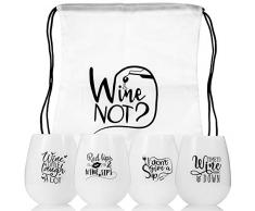 MUJUZE Silikon Weingläser mit Gravur 4 Set Wein-Glas Unzerbrechlich Silikon Becher Rotweingläser Spülmaschinenfest Bruchsicher Stemless Weinglas für Reisen Camping, Picknick und BBQ… (Set 1)