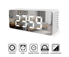 Digitaler Wecker, KIPIDA Große LED Digital Wecker Spiegel Tischuhr Aufladen USB Reisewecker mit Snooze/Datum/Temperatur Luftfeuchtigkeit für Schlafzimmer Büro Nacht Kinder und Erwachsene 3 Helligkeit