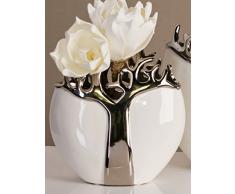 Designer Vase Tree aus Keramik weiß/silber mit silbernem Baumdesign Höhe 21 cm