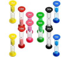 MOKIU Sanduhr zum Zähneputzen für Kinder - Set 12 Stück farbenfrohe Sanduhren Lernuhren verschiedene Zeiten 30 Sekunden 1-2-3-5-10 Minuten