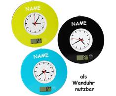 alles-meine.de GmbH 1 Stück _ Digitalwaage - Küchenwaage & Küchenuhr - bunt / Retro Design - incl. Name - 5 kg - Uhr analog - LCD Anzeige Digital - elektronische Waage - Küch..