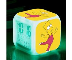 HHKX100822 Die Simpsons Bunten Farbwechsel Wecker Led Stumm Kleine Wecker Geschenk Quartett Uhr c
